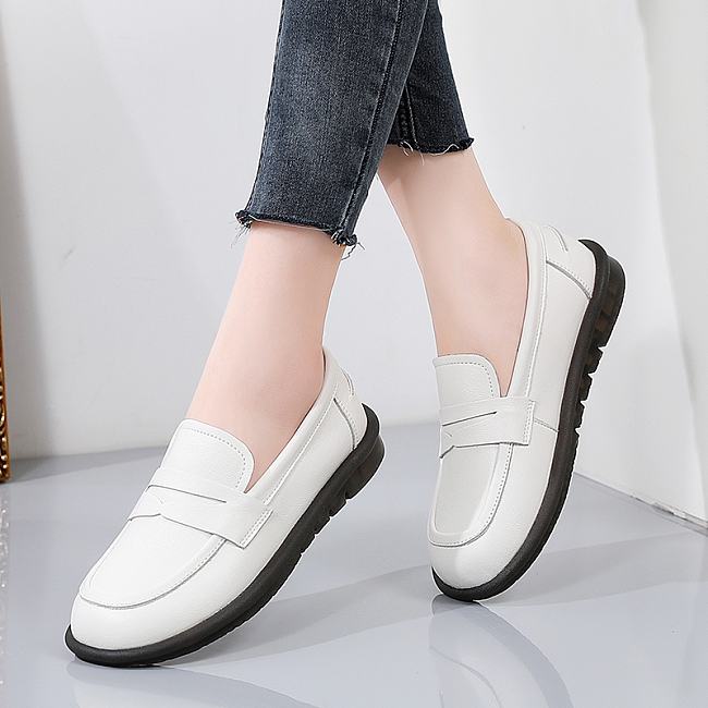 White Soft Sole Women's Leather Shoes - 1