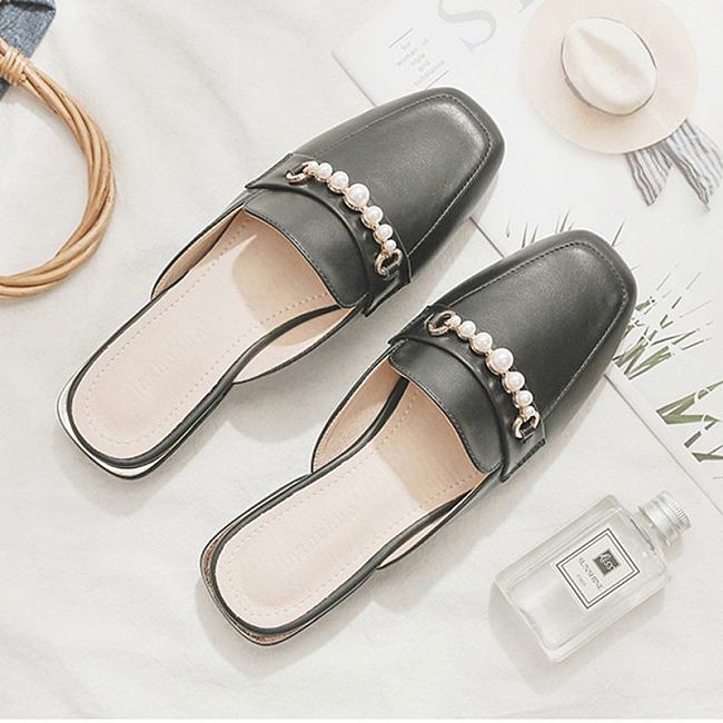 Women's Fashion Soft Leather Soft Toe Sandals Black - 1