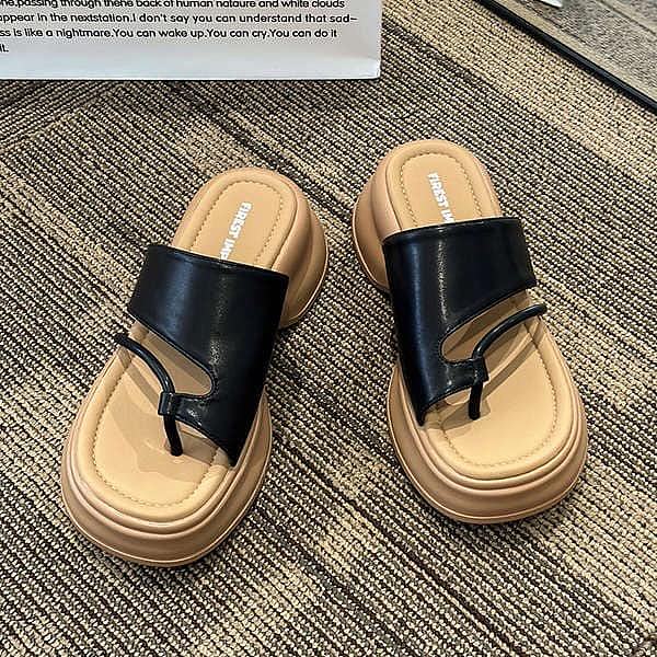 Black Leather Sandal Slide High Quality  - 1