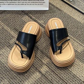 Black Leather Sandal Slide High Quality 