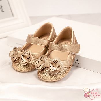 Baby girl golden glitter bow flat princess shoes baby soft bottom non-slip comfortable casual toddler shoes