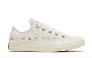 All White Embroidered Floral Sneakers - 6