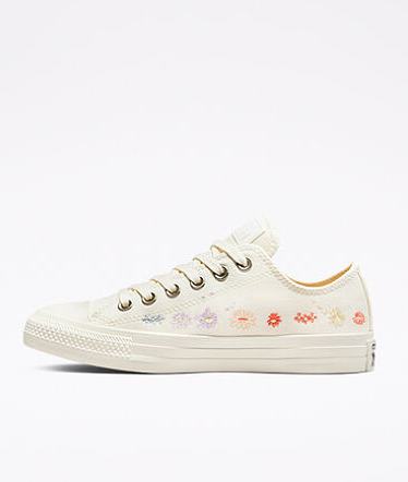 All White Embroidered Floral Sneakers - 1