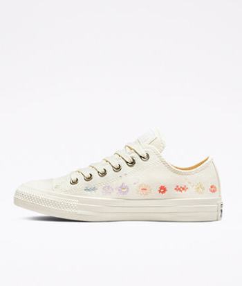 All White Embroidered Floral Sneakers