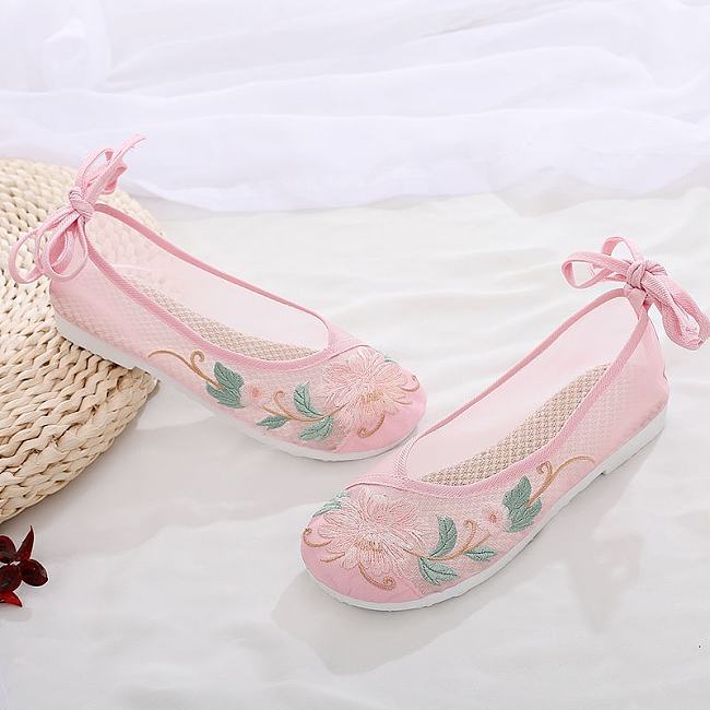 Classic Summer Fashion Women's Mesh Flat Sole Lace-Up Shoes with Embroidered Patterns - 1