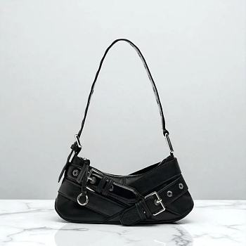 Moon in Black Leather Shoulder Bag