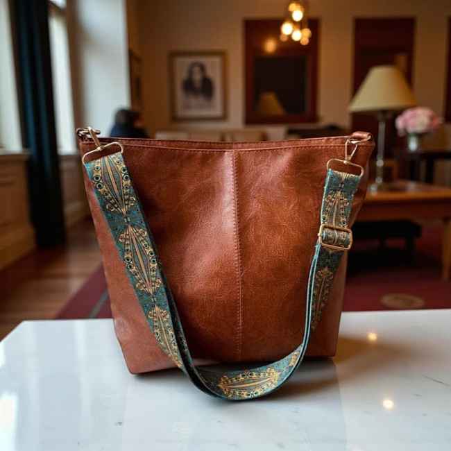 Artisan Crossbody Tote With Unique Color Blocked Strap - 1