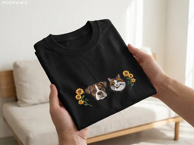 Custom Embroidered Floral Dog Shirt with Sleeve Black - 1