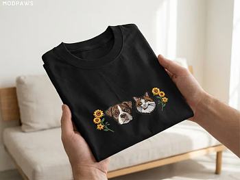 Custom Embroidered Floral Dog Shirt with Sleeve Black